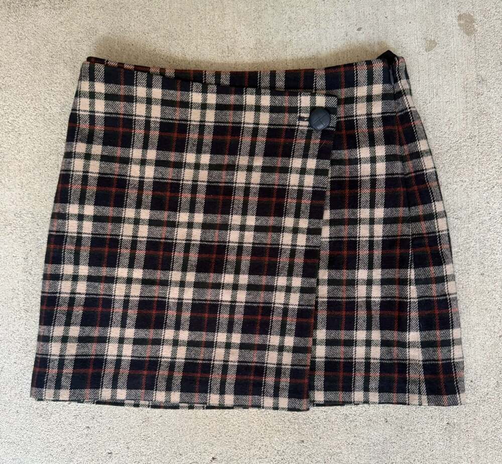 NWT Catherine Malandrino Black Red Plaid Mini Wrap Skirt Size XS